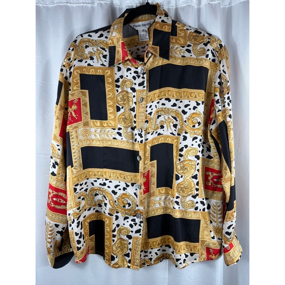 Paolo Santini Tops - Paolo Santini 100% Pure Silk Vintage Abstract Print Button Up Shirt Womens 14